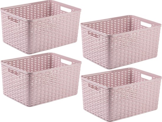 Plasticforte opbergmand/kastmandje - 4x - 18 liter - roze - kunststof - 28 x 38 x 19 cm