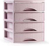 Plasticforte Ladeblokje/bureau organizer met 4x lades - roze - L18 x B21 x H23 cm