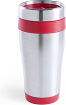 Warmhoudbeker/thermos isoleer koffiebeker/mok - RVS - zilver/rood - 450 ml - Reisbeker