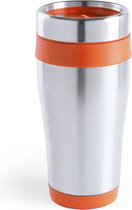 Warmhoudbeker/thermos isoleer koffiebeker/mok - RVS - zilver/oranje - 450 ml - Reisbeker