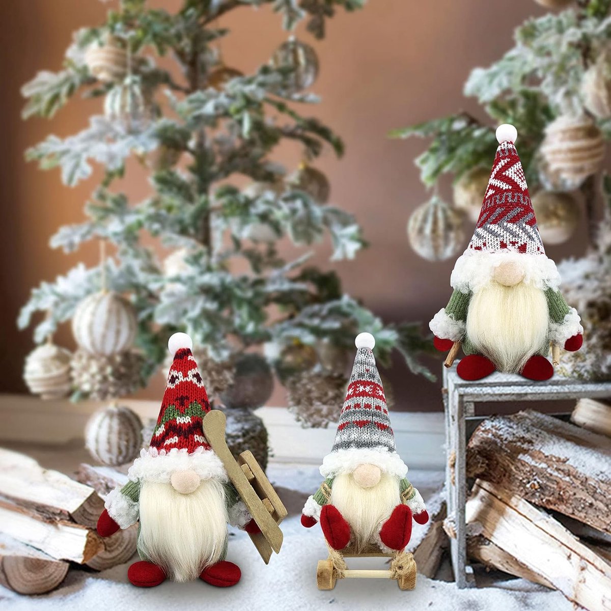 Gehydy GNOME de Noel Lot de 3 Deco Noël GNOME Peluche Elfe Christmas Décoration pour Maison Cuisine - Bleu