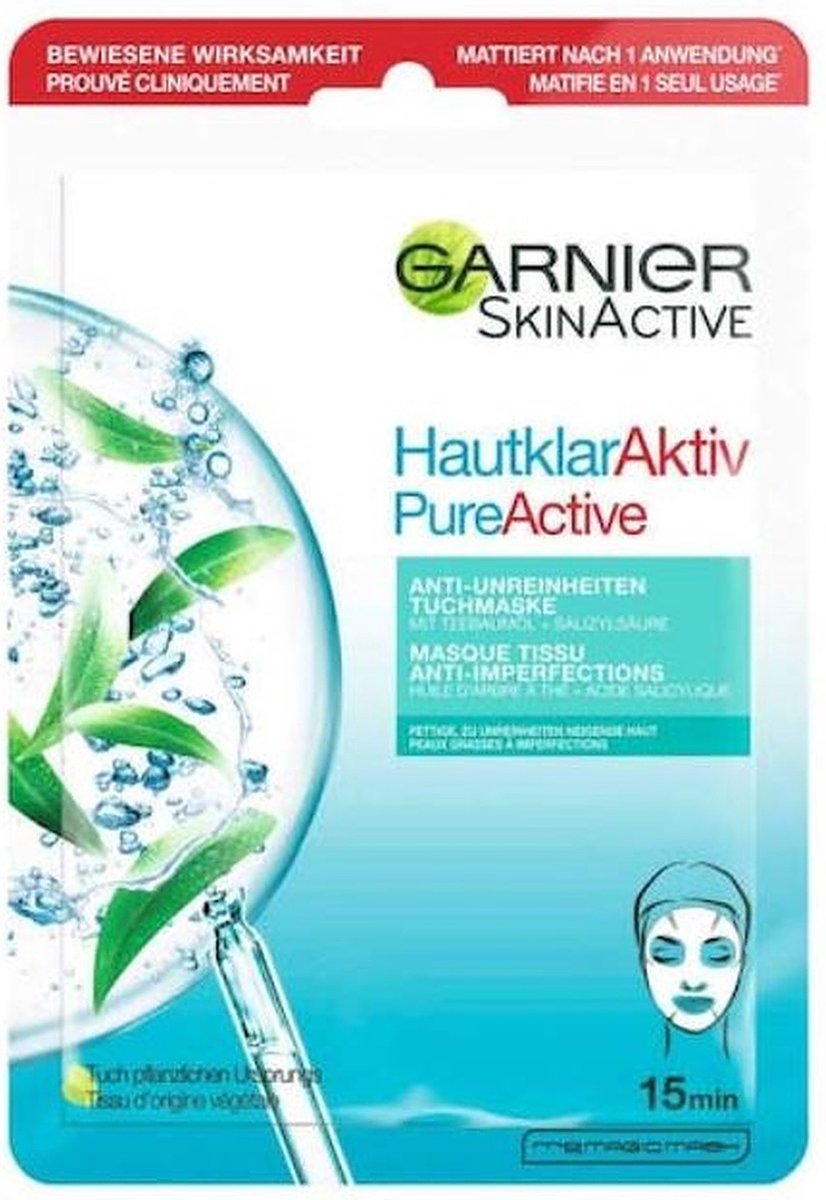 Goedkoopste Garnier SkinActive PureActive Tissue Masker Tea Tree en Salicylzuur - 1 stuk