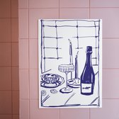 Poster - A3 - wijn & krab - wijnliefhebber - blauw