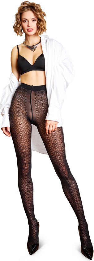 Giulia - Tissue 20den Panty met geometrisch patroon - Zwart
