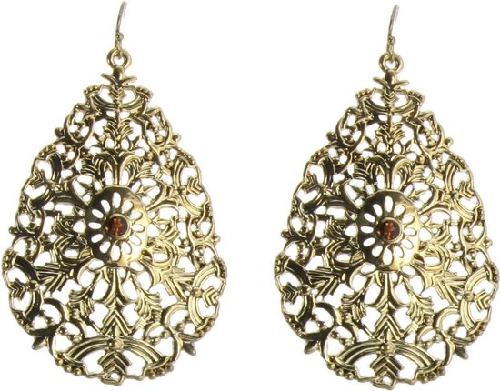 Behave Dames oorbellen – grote mat goudkleurige druppelvormige oorhangers - royal earrings