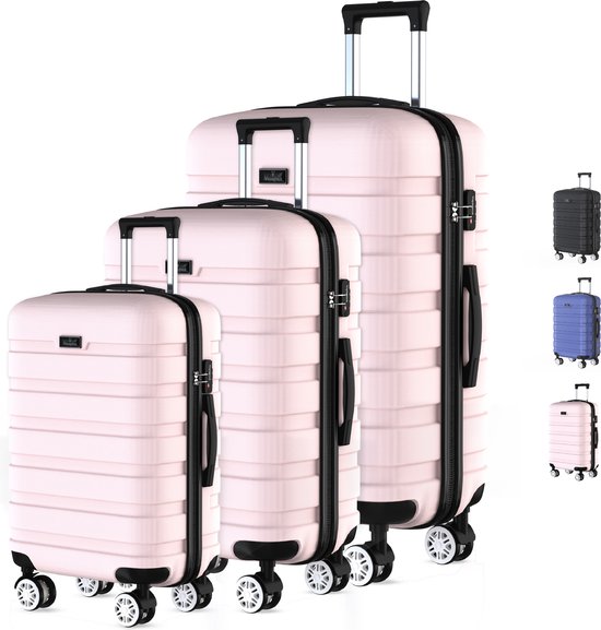 3-delige Reiskofferset, ABS Harde Schaal Lichtgewicht Bagageset Met TSA Slot 4 Dubbele Spinner Wielen 20 24 28 Groot Medium Klein Formaat Zwart Bagage Set