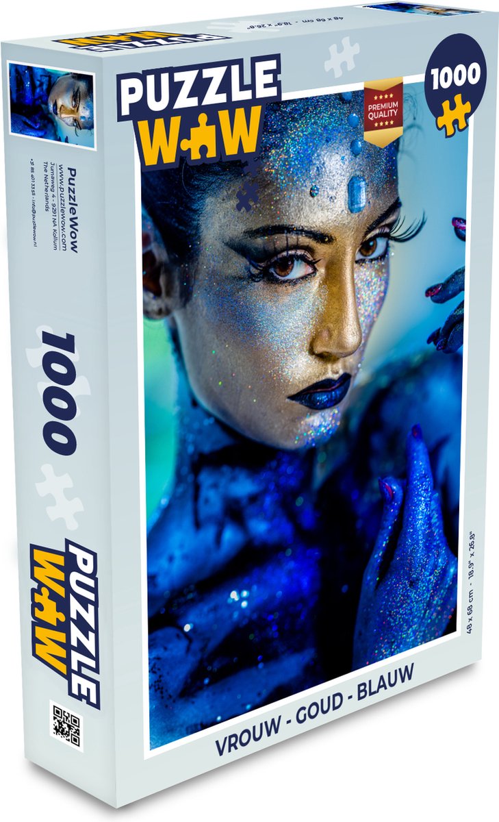 Puzzel Vrouw - Goud - Blauw - Legpuzzel - Puzzel 1000 stukjes volwassenen