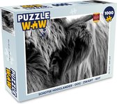Puzzel Schotse Hooglander - Oog - Zwart - Wit - Legpuzzel - Puzzel 1000 stukjes volwassenen