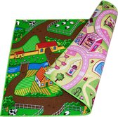 Carpet Studio Duo Speelkleed - Speelmat 95x133cm - Omkeerbaar Vloerkleed Kinderkamer - Speeltapijt - Verkeerskleed - Sweet Town & Farmlife