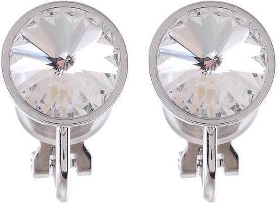 Behave Boucles d'oreilles clips pour femme avec éléments Swarovski cristal – cristal – rond 9 mm