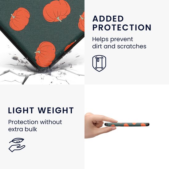 kwmobile e-reader hoesje geschikt voor Amazon Kindle Paperwhite 11. Generation 2021 hoes - E reader flip case met magnetische sluiting - Ereader cover - Pompoentjes design in oranje / groen / lichtgroen van Merkloos — afbeelding 4