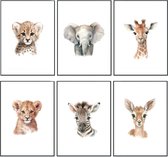 No Filter - Kinderkamer Safari posters - 6 stuks - 30x40 cm / A3 formaat - Dieren posters - Babykamer decoratie posters
