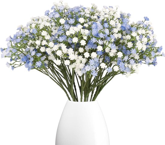 Pack of 10 Artificial Gypsophila Artificial Flowers Gypsophila Artificial Flowers Bouquets for Wedding Bridal Party Home Decor (White Blue)