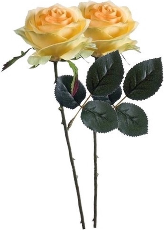 2 x Gele roos Simone steelbloem 45 cm - Kunstbloemen