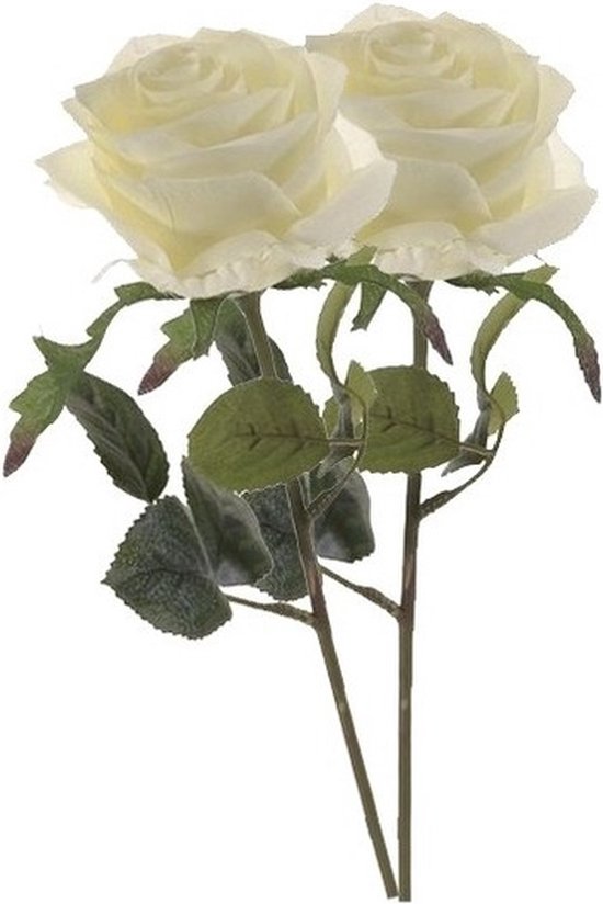 2 x Witte roos Simone steelbloem 45 cm - Kunstbloemen