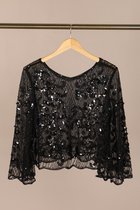 Magnifique blouse festive à paillettes et manches papillon - noir - taille unique 36/38/40