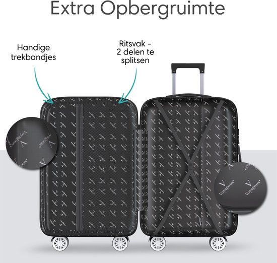 Voyagoux® REVELATION - Reiskoffer Medium - 71L - Koffers - Reiskoffer met wielen -Zwart - TSA Slot