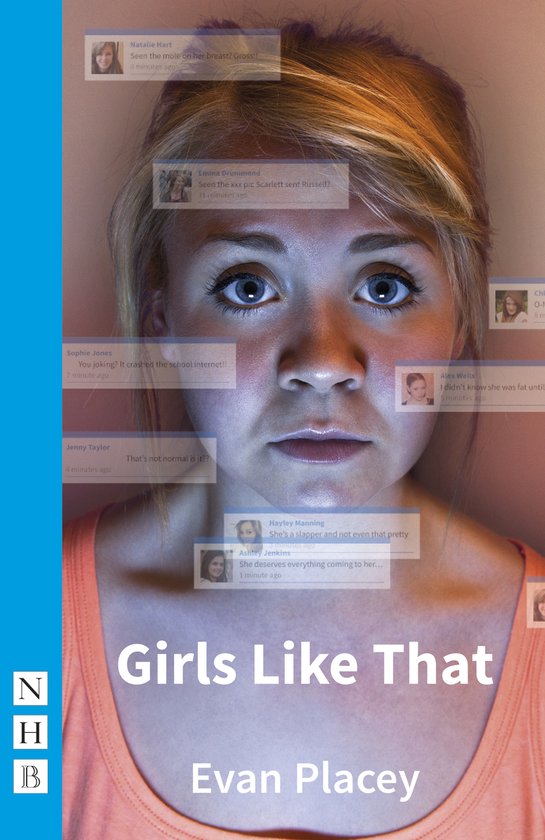Couverture de livre avec gros plan sur une jeune fille regardant directement la caméra, entourée de messages de type Facebook.