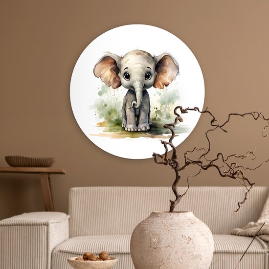 WallCircle - Cercle mural éléphant 60x60 cm - Cercle mural chambre enfant animaux - Décoration chambre fille moderne - Accessoires chambre garçon - Chambre enfant - Tableaux ronds chambre enfant - Décoration murale chambre fille - Décoration murale