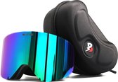 BLITZZ® - Impact Collection - Ski- Snowboard Bril - No Edge - Antarctica Blauw - Magnetische Lens - Inclusief Opberg box - One Size