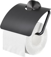Geesa Opal toiletrolhouder met klep 14x1,9x14,2cm geborsteld metaal zwart