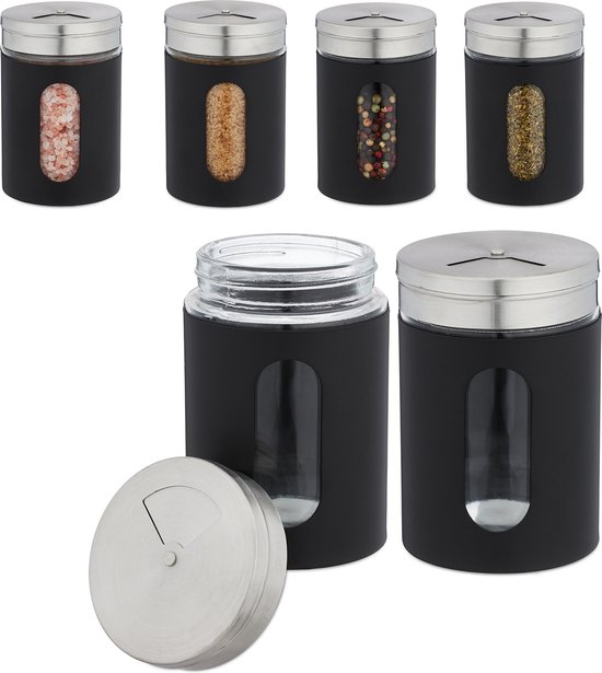 Relaxdays kruidenpotjes, set van 6, strooigaatjes in 3 groottes, leeg