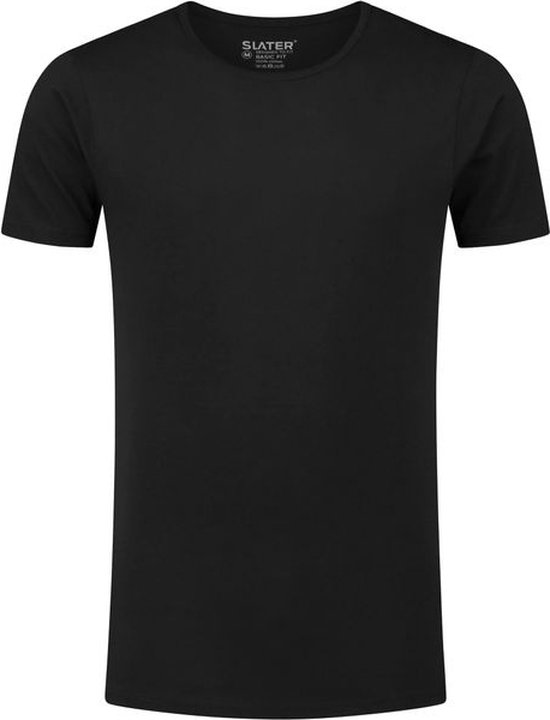 Zwart T-shirt met ronde hals, basic fit, met korte mouwen.