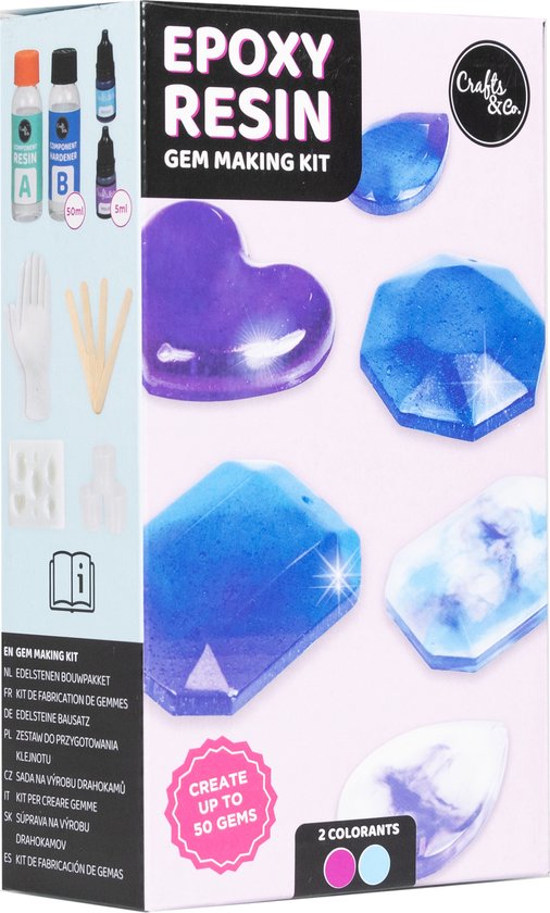 Crafts&Co Epoxy Starterspakket Jewels - Epoxy Giethars - Siliconen Mallen - Blauw/Paars - 