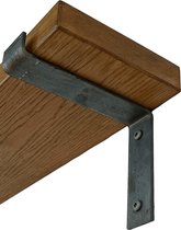 GoudmetHout - Massief eiken wandplank - 220 x 15 cm - Donker Eiken - Inclusief industriële plankdragers L-vorm Geen Coating - lange boekenplank