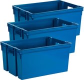 EDA Opbergbox/opbergkrat 50 L - 3x - blauw - kunststof - 56 x 41 x 29 - stapelbaar/nestbaar