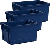 EDA Opbergbox/opbergkrat 20 L - 3x - blauw - kunststof - 39 x 29 x 23 - stapelbaar/nestbaar