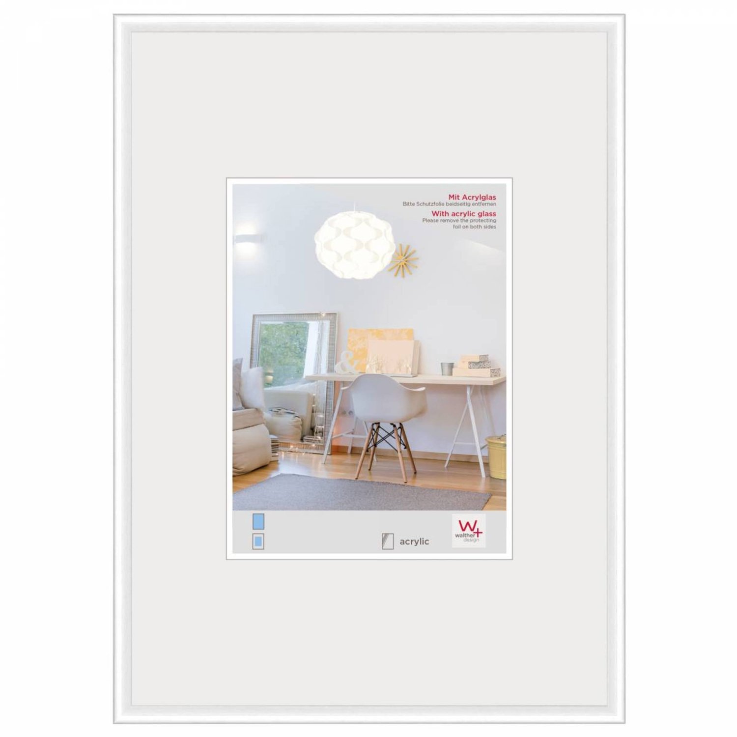 Walther New Lifestyle - Kunststof lijst - Fotoformaat 42x59,4 cm (DIN A2) - Kunstglas - Wit