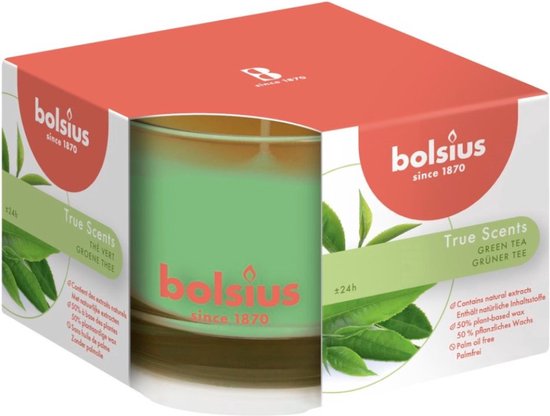 Bolsius true scents geurkaars in glas green tea 63x90CM