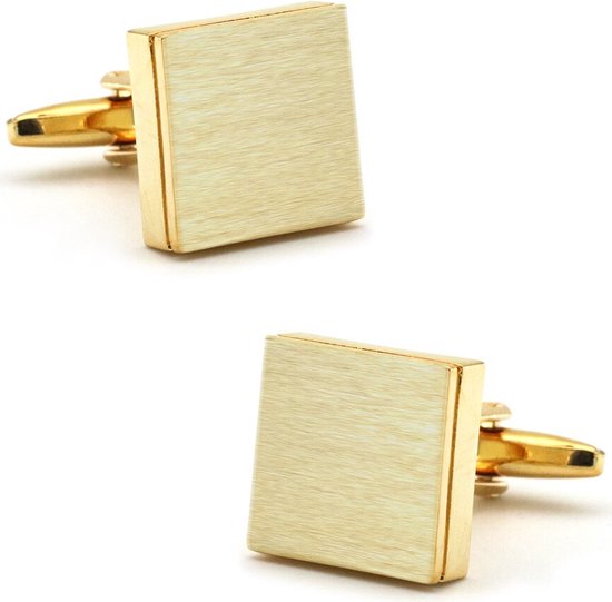 Foto: Vierkante manchetknopen heren goud kleurig geborsteld cufflinks cadeau voor man mannen cadeautjes