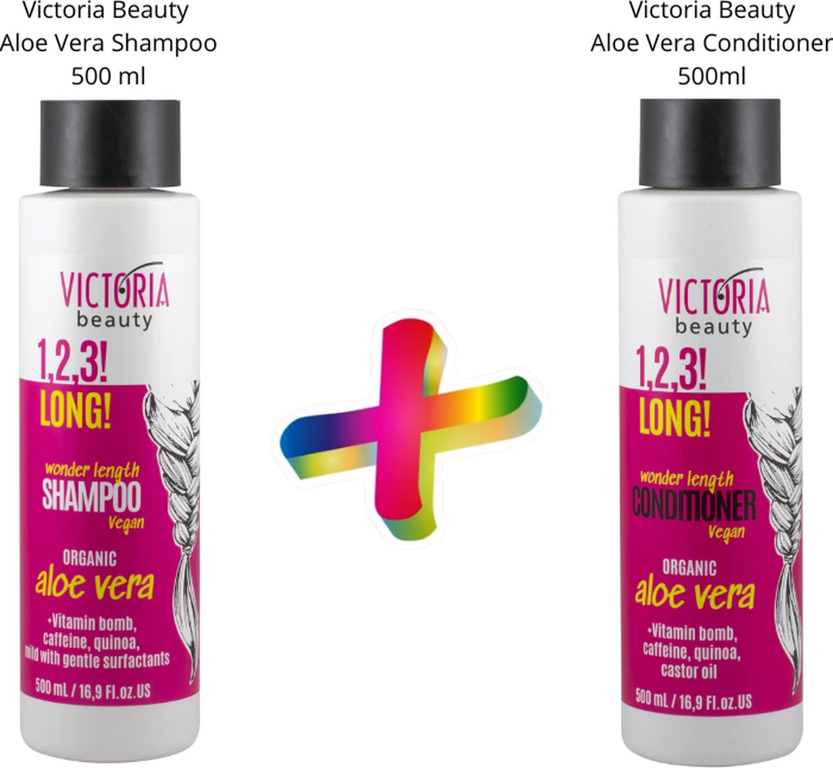 Victoria Beauty - 1,2,3! Long! - Hair care combi set - Rescue Me - Wellness Lab Cosmetics - 2 delige set - Shampoo - Conditioner - bevordert Haargroei - Hydratatie - Veganistisch - BIO Aloe Vera - Vitaminebom - Quinoa - Cafeïne