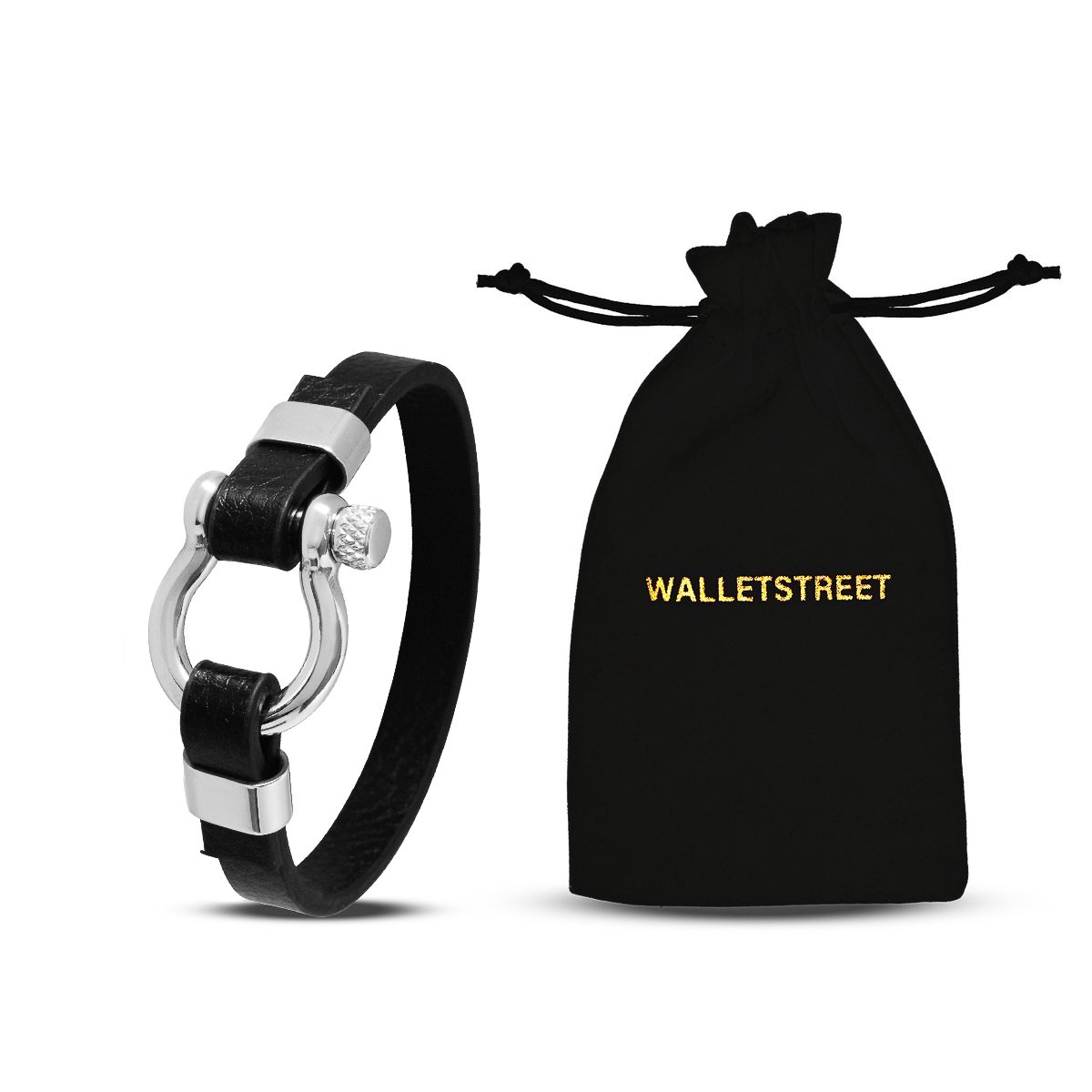 Walletstreet Zeemans/ Nautisch Armband - Leer en RVS - Mannen Armbandje 21 cm-zwart/zilver-voor mannen en vrouwen-Kerstcadeau-Ideale geschenk