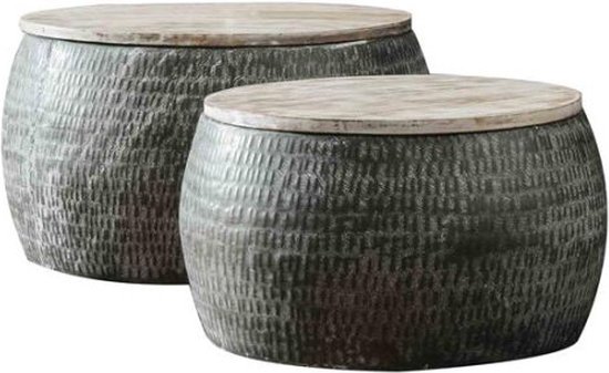 Salontafelset Inca set van 2 hout/metaal - Grijs