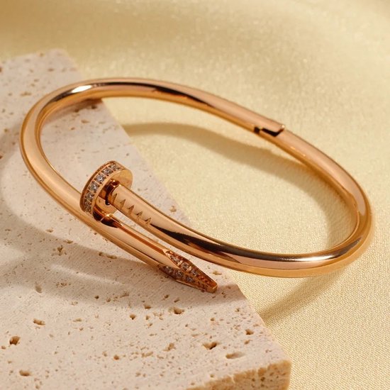 Casamix Armband Rose / Bronze (verguld goud) -17 cm- chique spijker design - Unisex - perfect kado - kerstkado - trendy sieraad - juweel