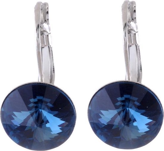Behave Oorhangers Dames - rond 12 mm diameter - Montana Blauw Swarvoski Elements Kristal steen – Oorbellen 2.2 cm lang