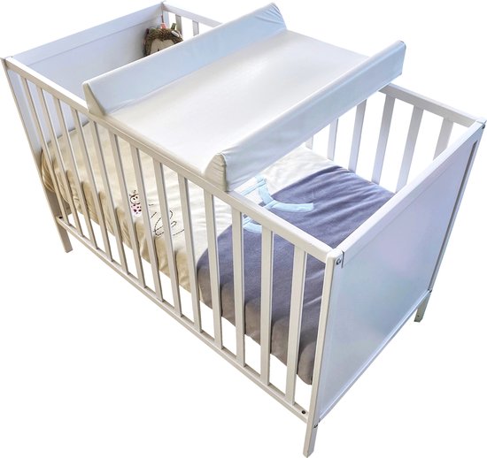 steff - aankleedkussen - met opstaande randen 70x50 cm - wit - kan ook op het bed geplaatst worden met meegeleverde veiligheidsdoppen