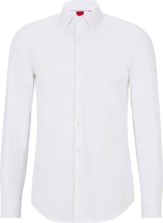 HUGO Kenno slim fit overhemd - tricot - wit - Strijkvriendelijk - Boordmaat: 38