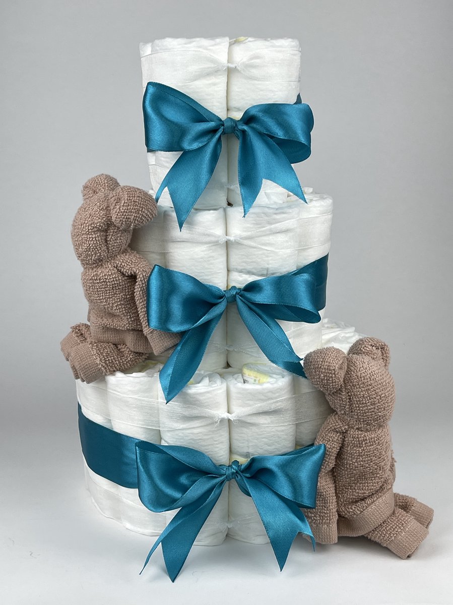 Goedkoopste Chouette-Chouette | Luiertaart Meisje | Kraamcadeau | Geboorte Meisje | Babyshower | Beren Pinkstone - Petrol
