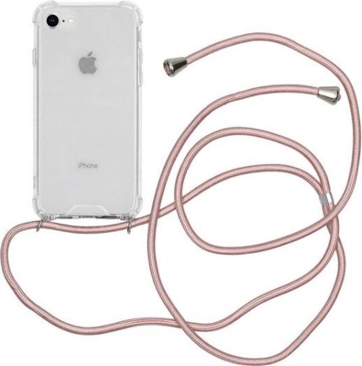 CHPN - iPhone 7/8 Case - Transparant - Met koord - Geschikt voor iPhone 7 en 8 - Telefoonhoesje - Phonecover - iPhonecover - Phonecase -Telefoonhoes met koord rosé