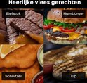 Rassemblement de quatre plats de viande savoureux : steak, hamburger, escalope et poulet.