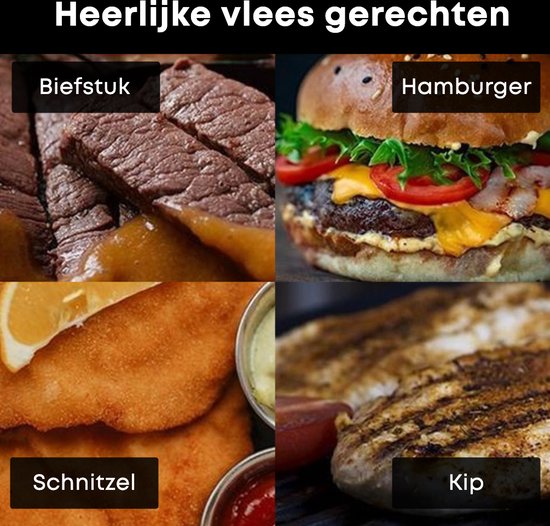 Rassemblement de quatre plats de viande savoureux : steak, hamburger, escalope et poulet.