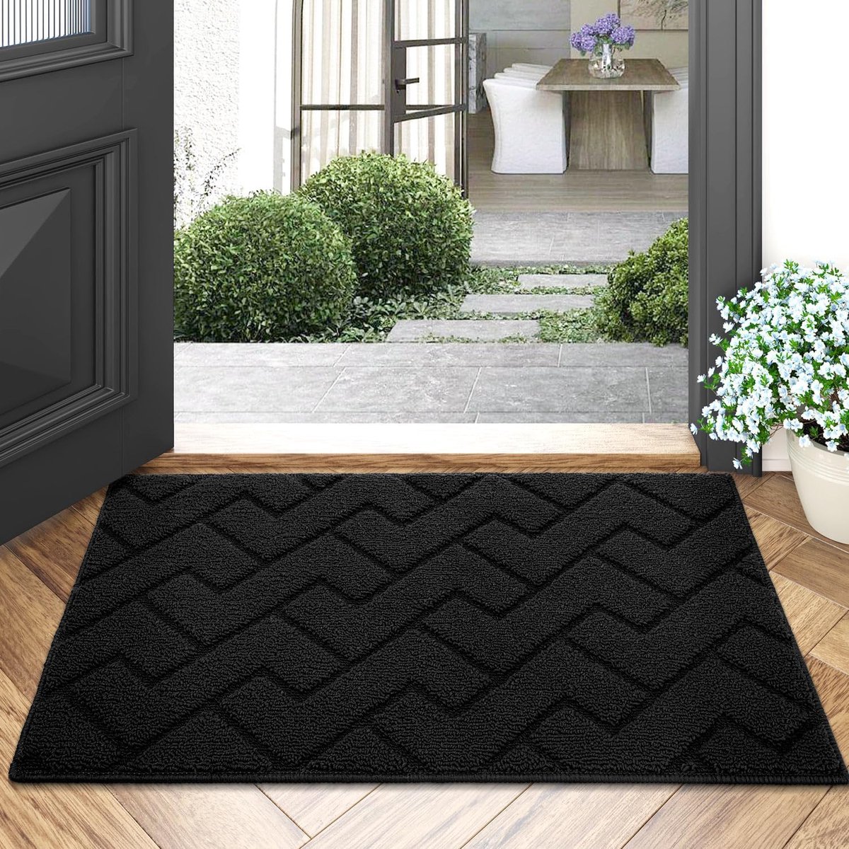 Deurmat Zwart 50 x 80 cm Binnen en Buiten Wasbare Deurmat, Waterdichte Deurmat, Antislip Vuilvanger Tapijt voor Ingang, Voordeur, Patio, Gang, Tuin