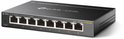 Zwarte TP-Link 8-poorts Gigabit Unmanaged Pro Switch met 8 Ethernet-poorten en een groene "Power"-indicator.