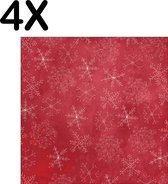 BWK Textiele Placemat - Rood - Wit - Kerst Patroon - Sneeuwvlok - IJskristal - Ster - Set van 4 Placemats - 50x50 cm - Polyester Stof - Afneembaar