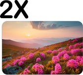 BWK Luxe Placemat - Roze Bloemen op een Berg bij Zonsondergang - Set van 2 Placemats - 45x30 cm - 2 mm dik Vinyl - Anti Slip - Afneembaar