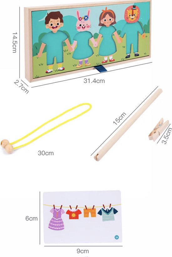 Narges® | Montessori | Kledingstukken | SorteerSpel | EducatiefSpeelgoed | PuzzelHout | 2-in-1 voor het ophangen van kleding